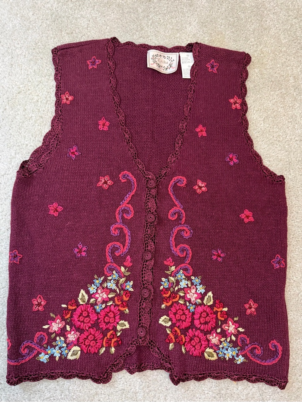 Vintage Erika knit embroidered vest